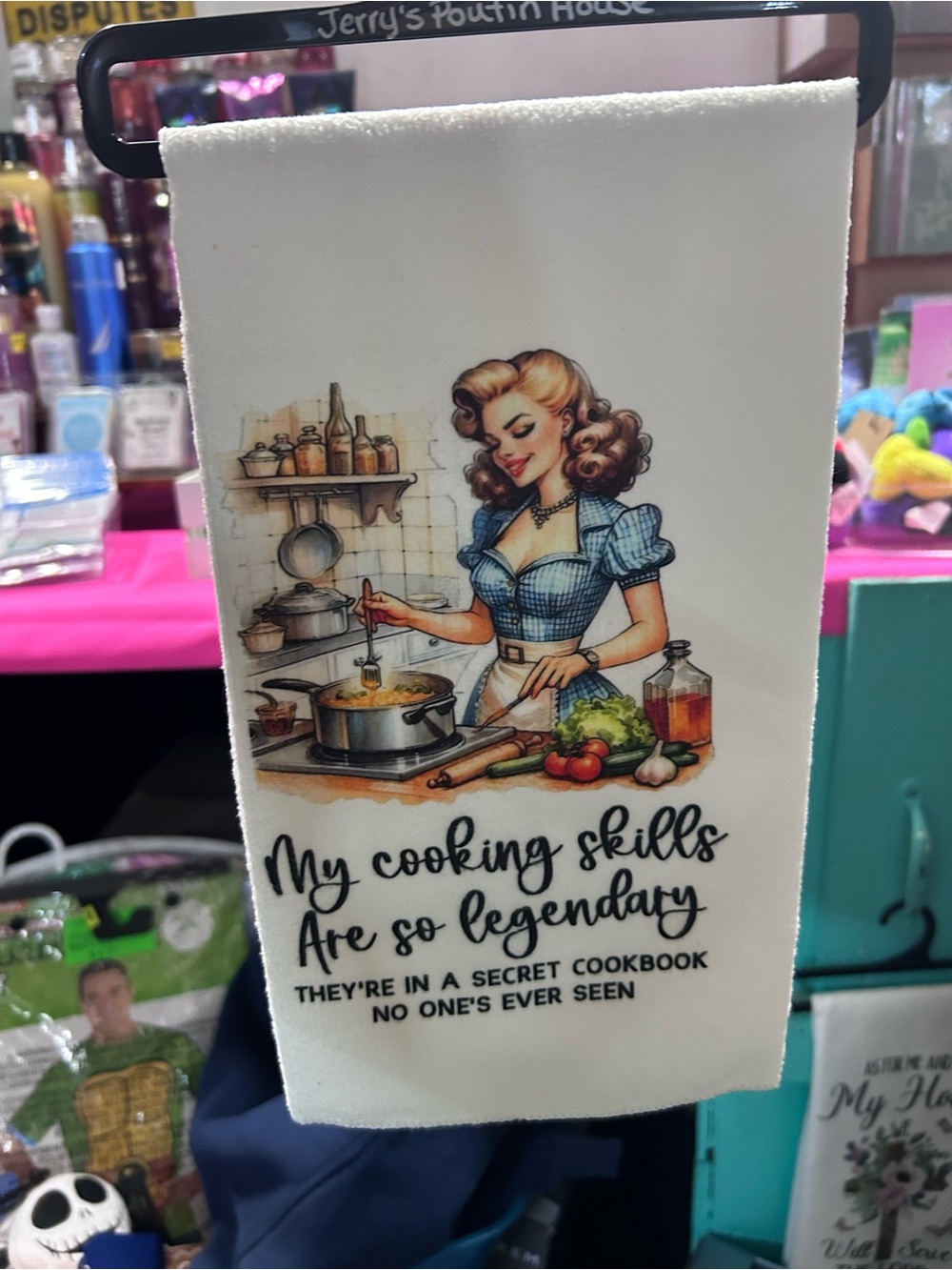 Retro Blue-Accented Kitchen Tea Towel - Humorous Cooking Design you get both